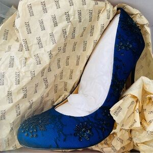 Badgley Mischka SANOMA Embellished Lace mesh pumps heels shoes BLUE  7.5